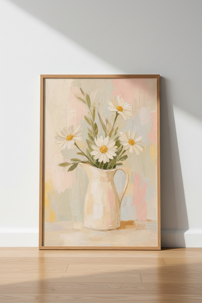 Pastel Daisy Wall Art Print | Living Room Decor | Soft Aesthetic Poster