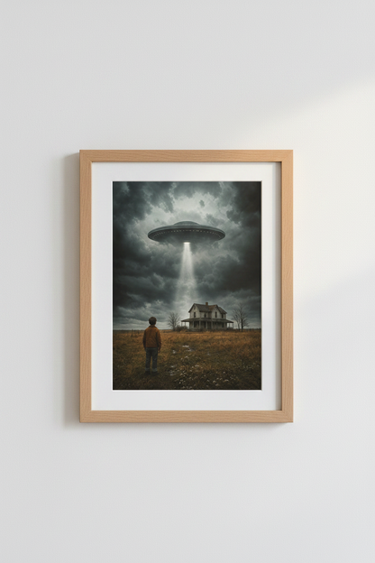 alien abduction art | Surreal moody wall print, living room decor | Night poster