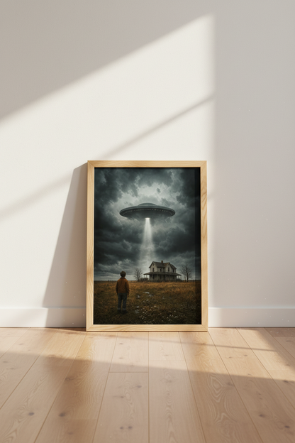 alien abduction art | Surreal moody wall print, living room decor | Night poster