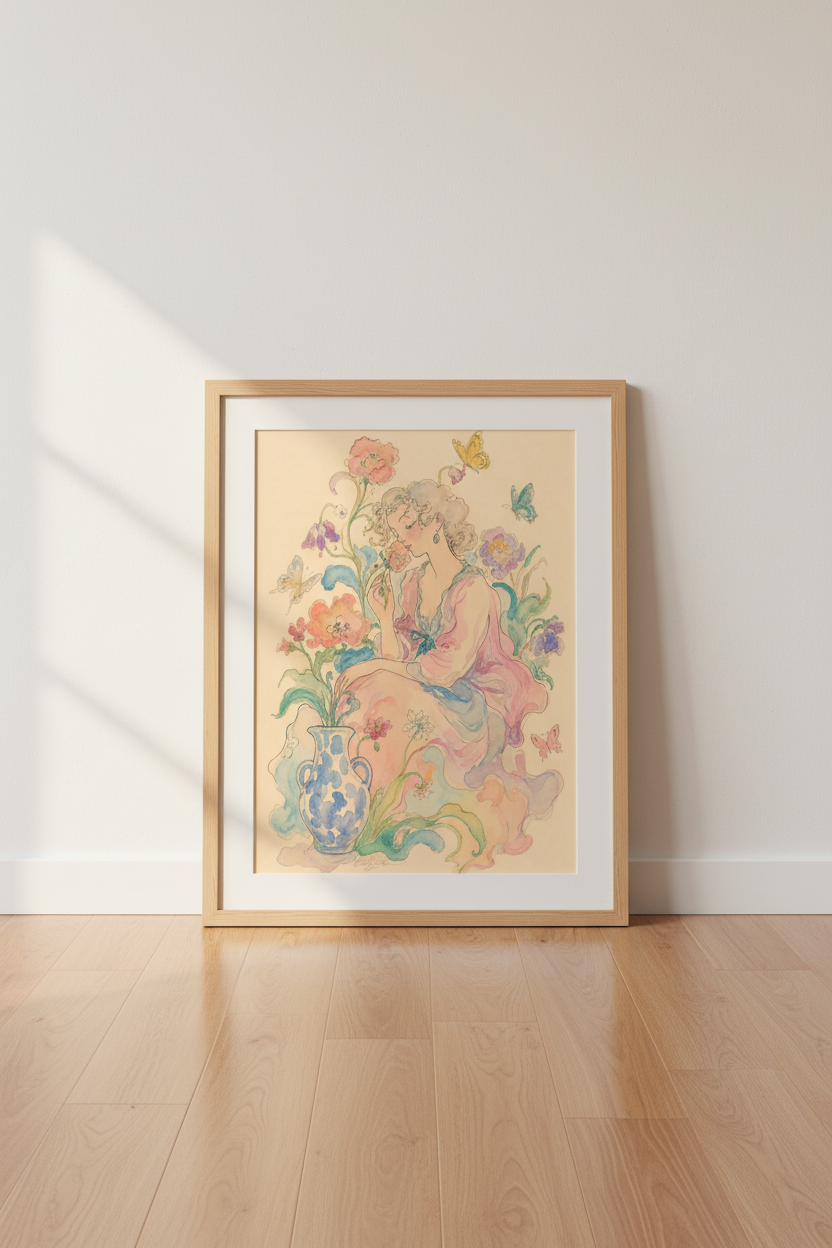 Floral Art Print | Watercolor Pastels, Living Room Decor