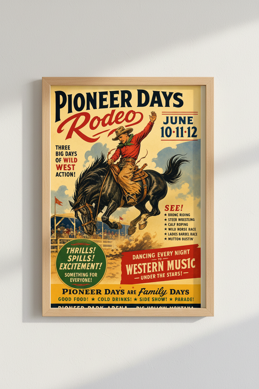Rodeo Wall Art Print | Living Room Decor | Retro Poster