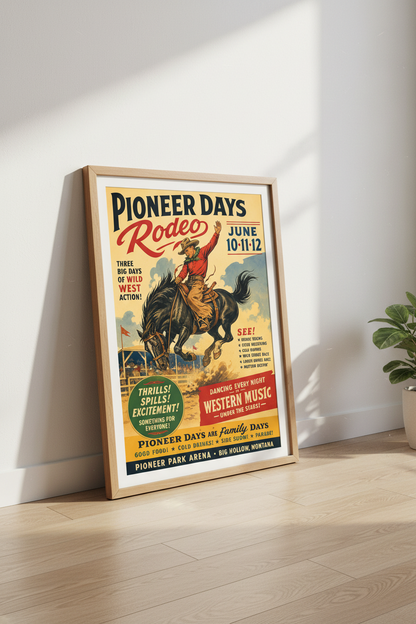 Rodeo Wall Art Print | Living Room Decor | Retro Poster
