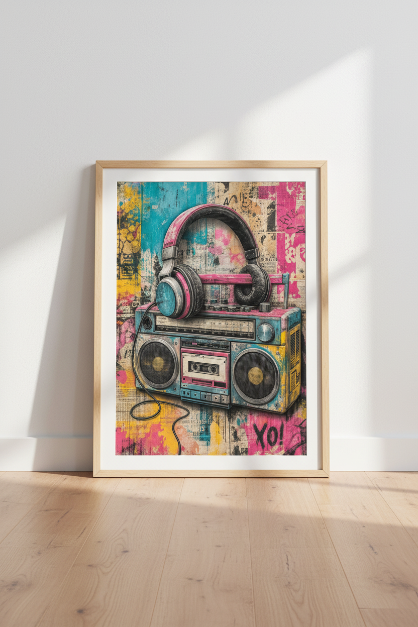 Retro Boombox | Graffiti Street Art Print, Music Studio &amp; Urban Decor