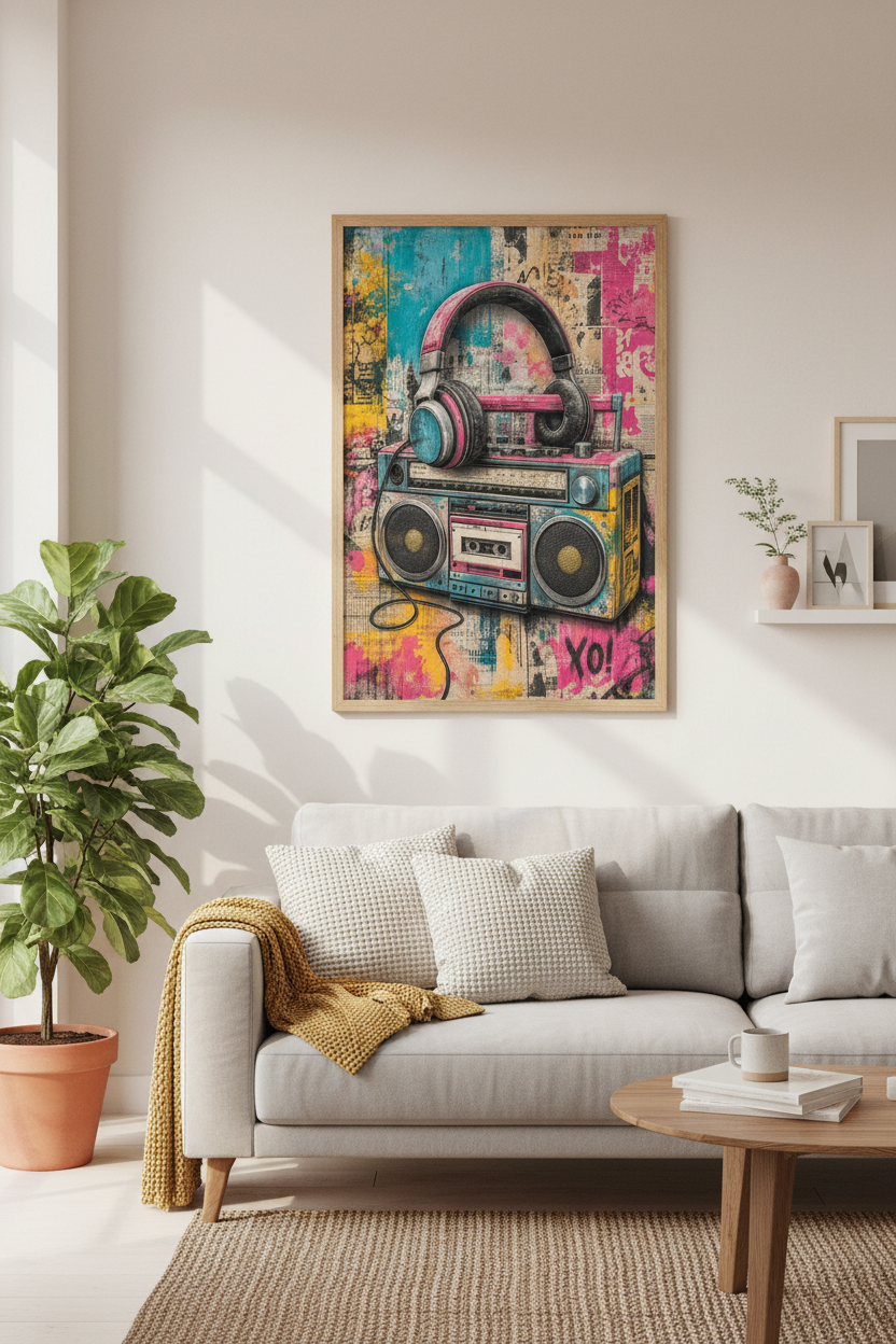 Retro Boombox | Graffiti Street Art Print, Music Studio &amp; Urban Decor