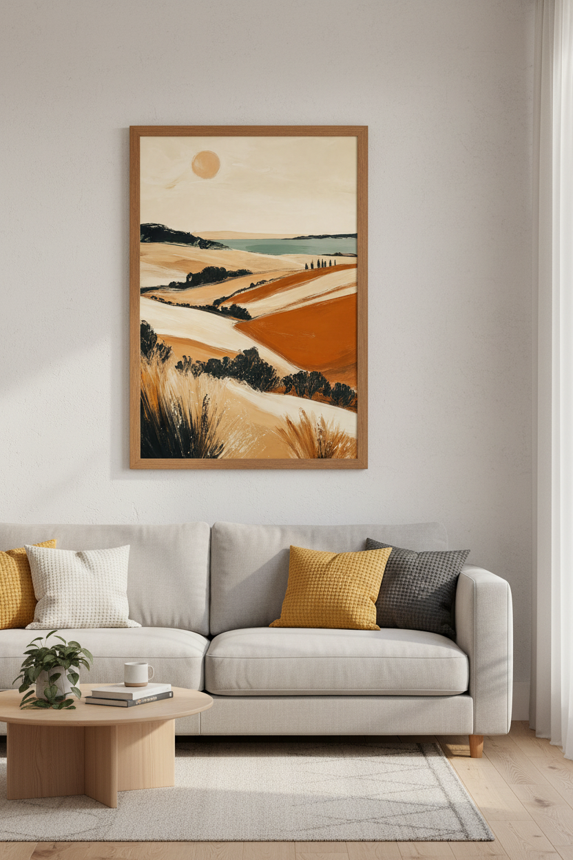 Abstract Mediterranean Landscape | Terracotta &amp; Teal Boho Art, Living Room Poster