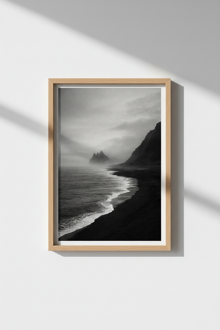 Moody Ocean Wall Art | Black and White Foggy Seascape, Office &amp; Bedroom Decor