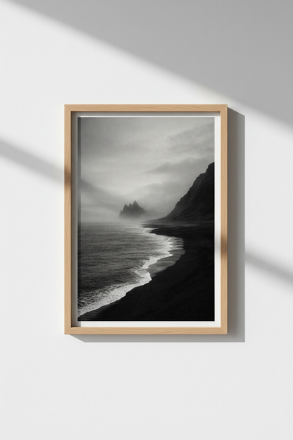 Moody Ocean Wall Art | Black and White Foggy Seascape, Office &amp; Bedroom Decor