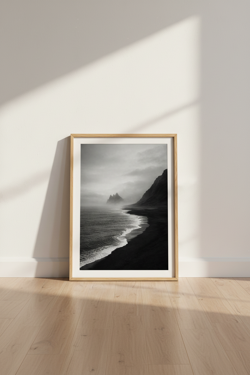 Moody Ocean Wall Art | Black and White Foggy Seascape, Office &amp; Bedroom Decor