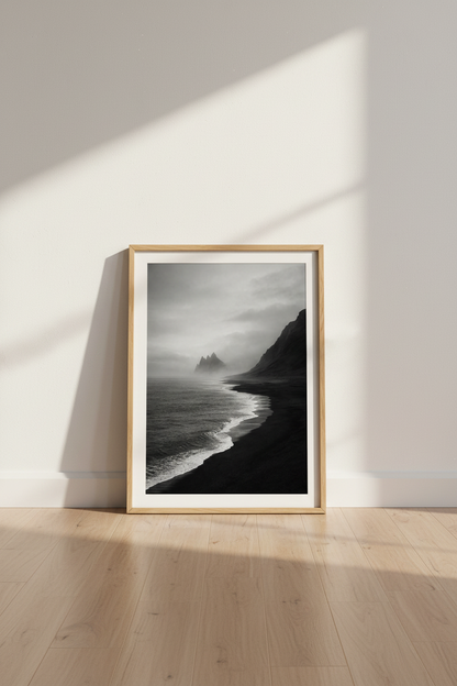 Moody Ocean Wall Art | Black and White Foggy Seascape, Office &amp; Bedroom Decor