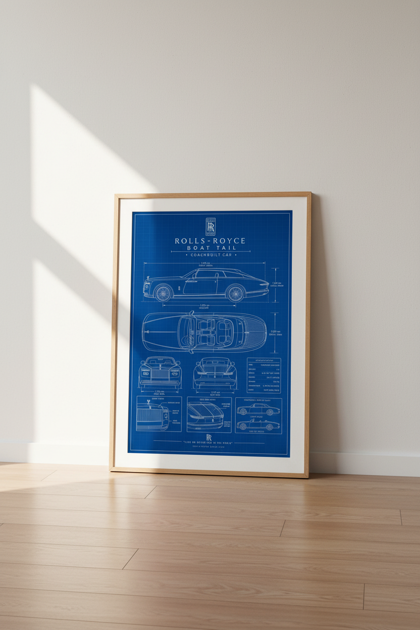 Rolls-Royce Boat Tail Blueprint Wall Art | Luxury Car Poster, Office Decor