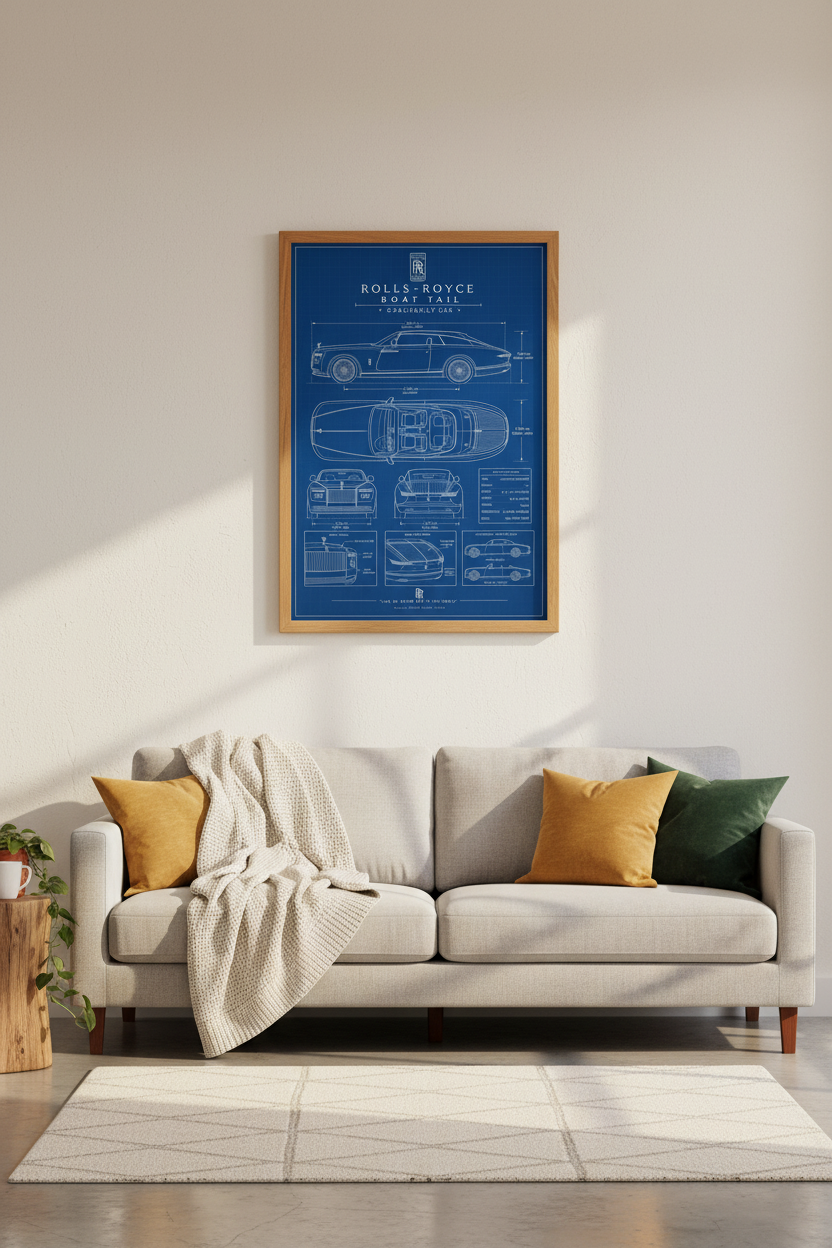 Rolls-Royce Boat Tail Blueprint Wall Art | Luxury Car Poster, Office Decor