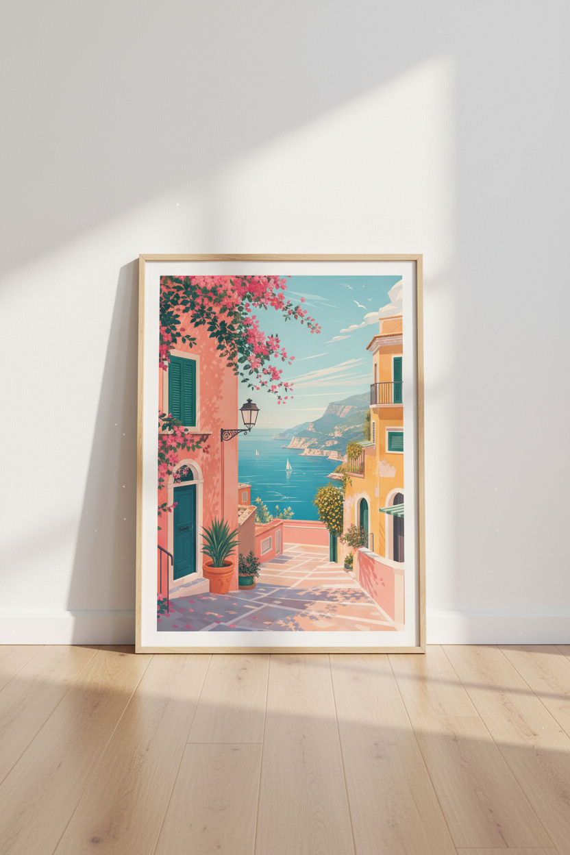 Amalfi Coast Italy Wall Art Print | Mediterranean Living Room Decor | Coastal Poster
