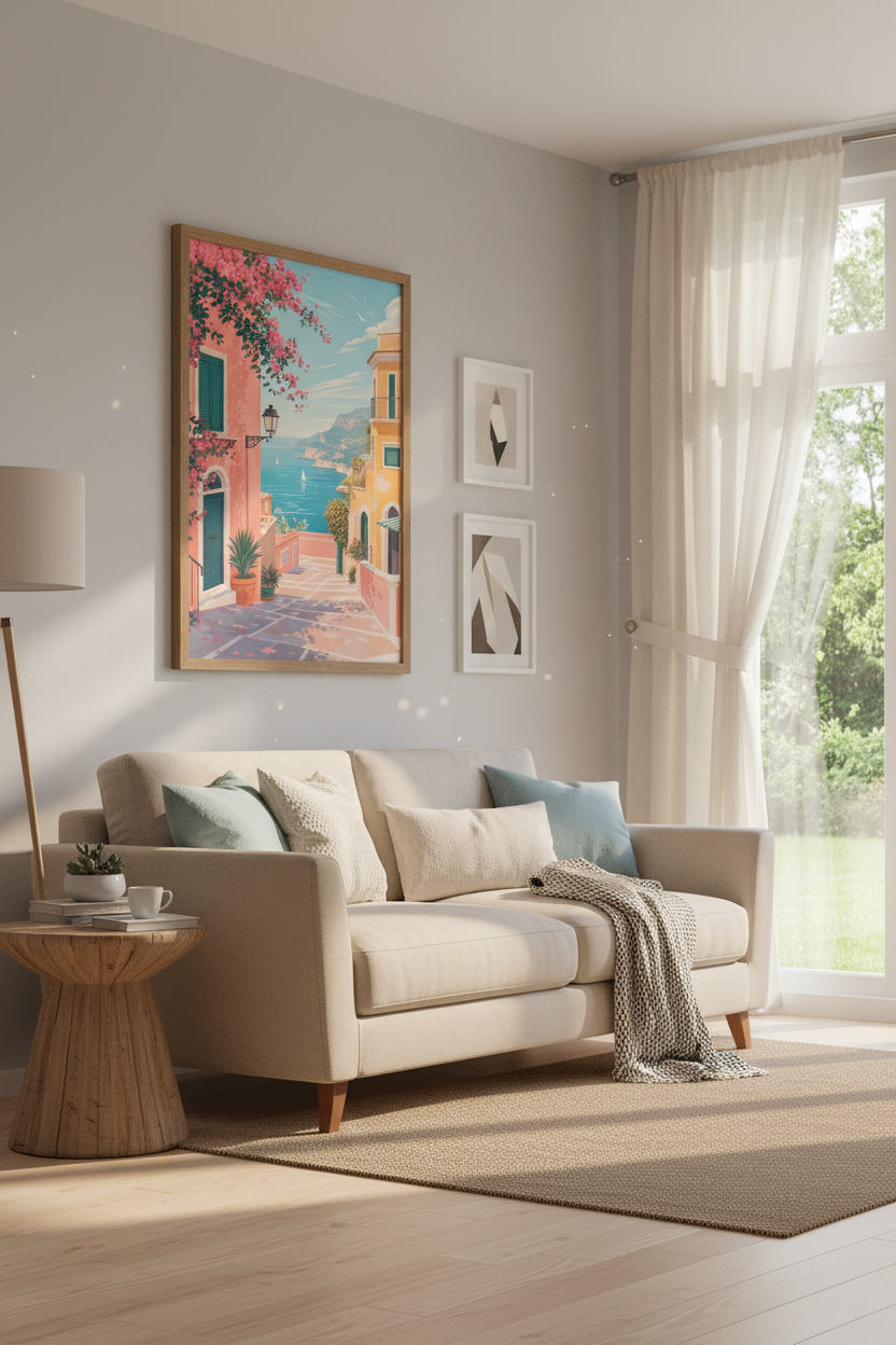 Amalfi Coast Italy Wall Art Print | Mediterranean Living Room Decor | Coastal Poster
