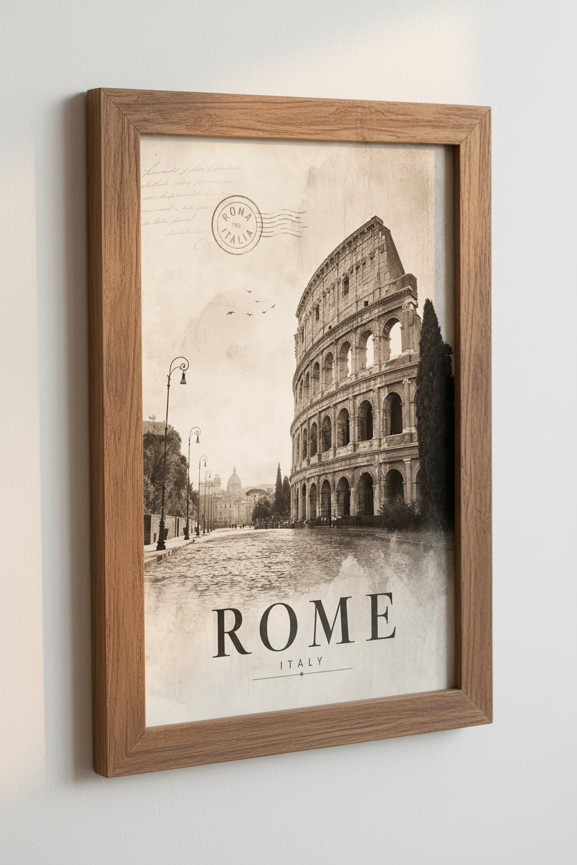 Rome Colosseum Wall Art | Vintage Italian Travel Poster, Black &amp; White Decor