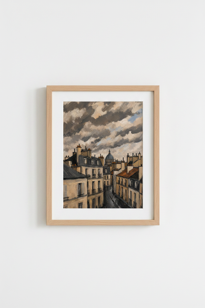Paris Cityscape Art | Moody Greys Tones, Living Room Decor | Impressionist Poster