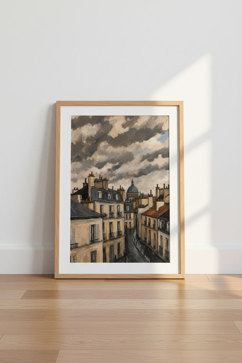 Paris Cityscape Art | Moody Greys Tones, Living Room Decor | Impressionist Poster