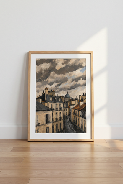 Paris Cityscape Art | Moody Greys Tones, Living Room Decor | Impressionist Poster