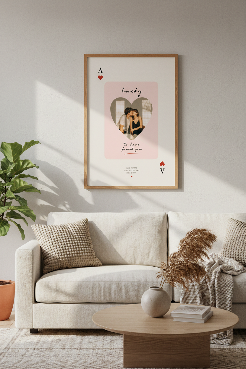 Custom Photo Love Card Wall Art Print | Romantic Playing Card Poster, Anniversary Gift