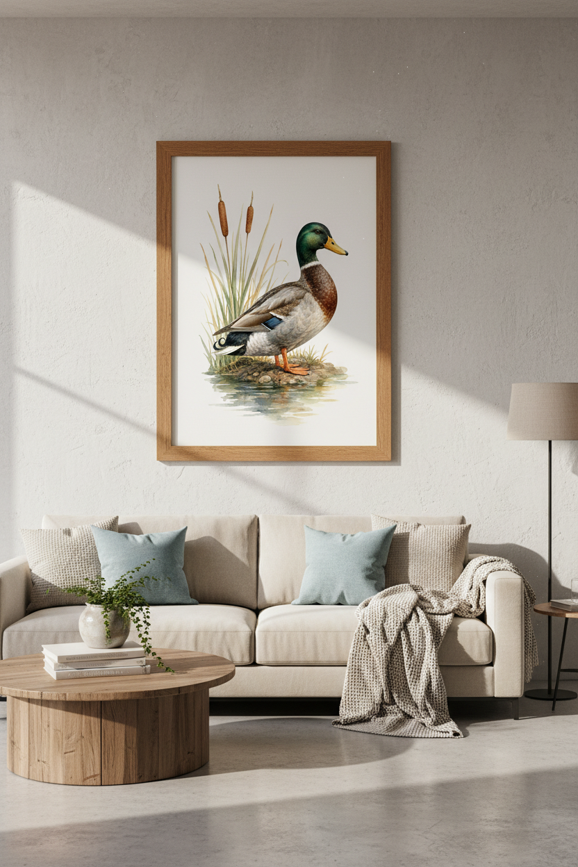 Mallard Duck Watercolor Wall Art Print | Cabin Decor | Nature Wildlife Poster
