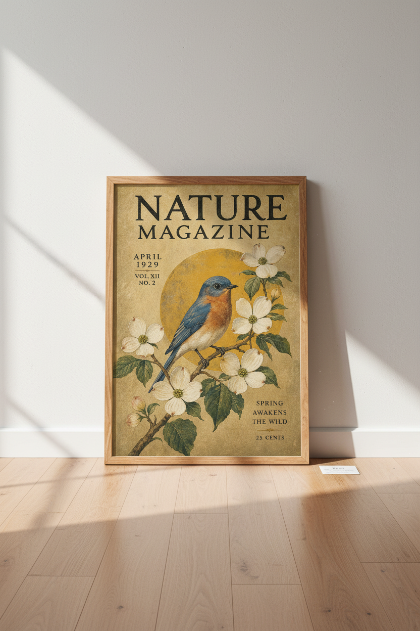 Vintage Bluebird Nature Magazine Print | Botanical Bird Wall Art | Cottagecore Decor