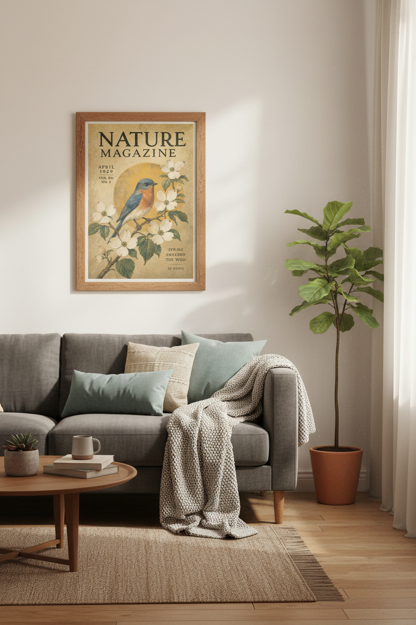 Vintage Bluebird Nature Magazine Print | Botanical Bird Wall Art | Cottagecore Decor