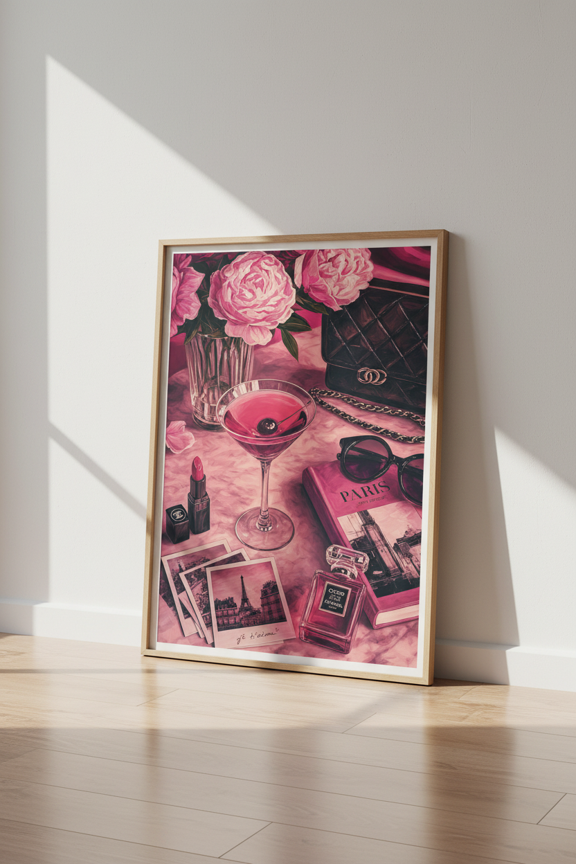 Paris Fashion Still Life | Pink Peonies &amp; Luxury Decor, Glamorous Room Poster