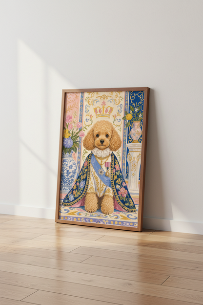 Royal Poodle Portrait Art | Whimsical Pet Wall Decor | Grandmillennial Poster