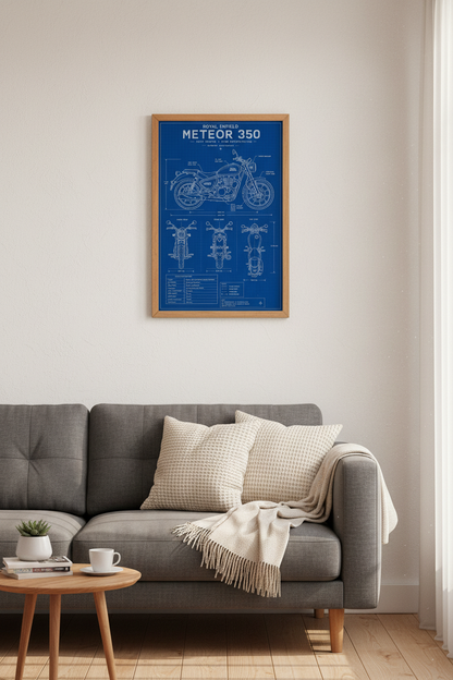 Royal Enfield Meteor 350 Blueprint Wall Art | Garage Decor | Industrial Poster Print
