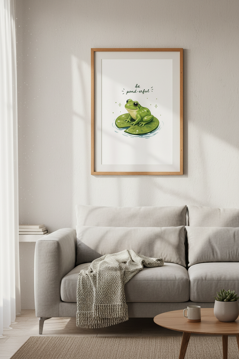 Cute Frog Be Pond-erful Wall Art | Green Cottagecore Decor | Nursery Poster