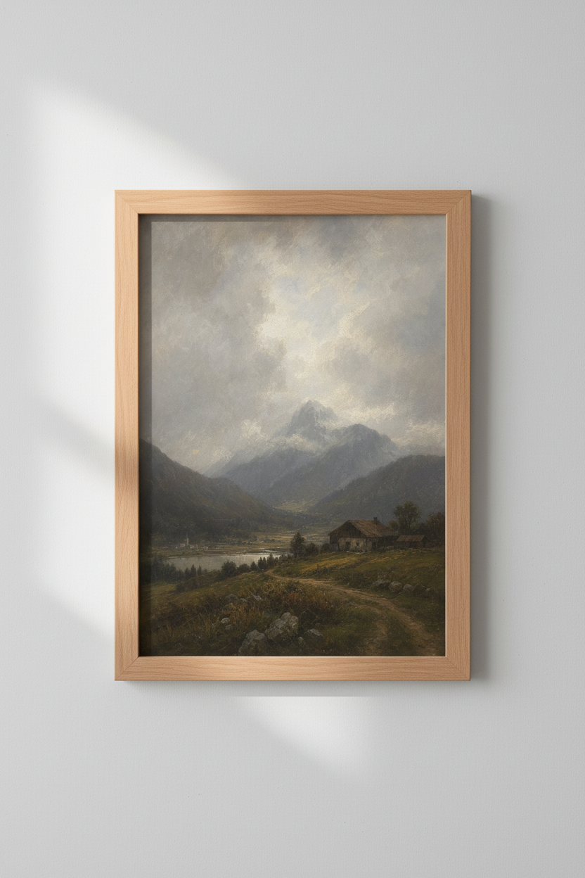 Mountain Landscape | Romantic Oil Painting, Living Room Decor | Serene Poster