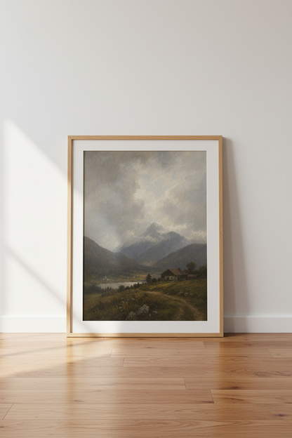 Mountain Landscape | Romantic Oil Painting, Living Room Decor | Serene Poster