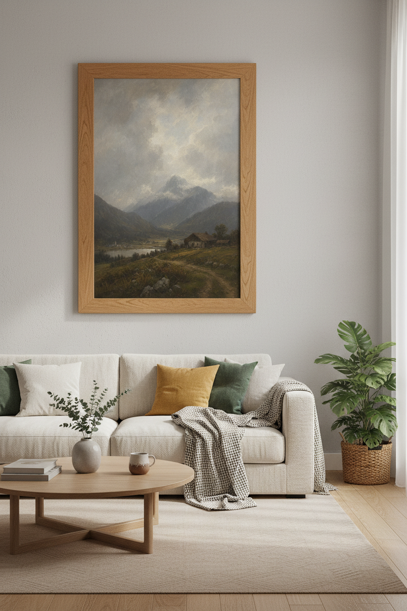 Mountain Landscape | Romantic Oil Painting, Living Room Decor | Serene Poster