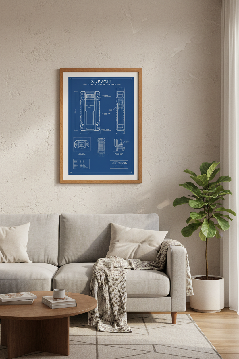S.T. Dupont Lighter Blueprint Wall Art | Office Decor | Industrial Poster