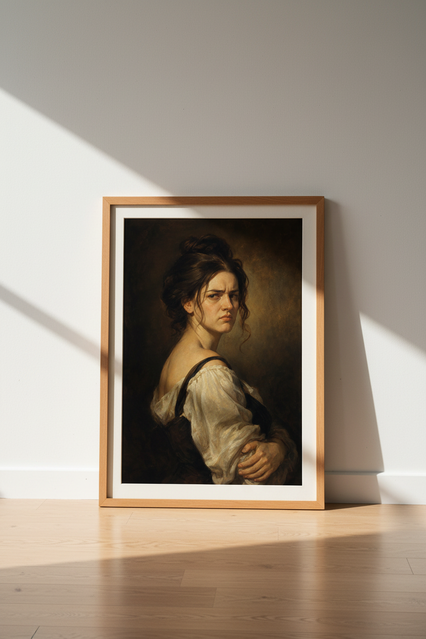 Moody Woman Portrait | Renaissance Oil Style, Dark Academia Wall Art Poster