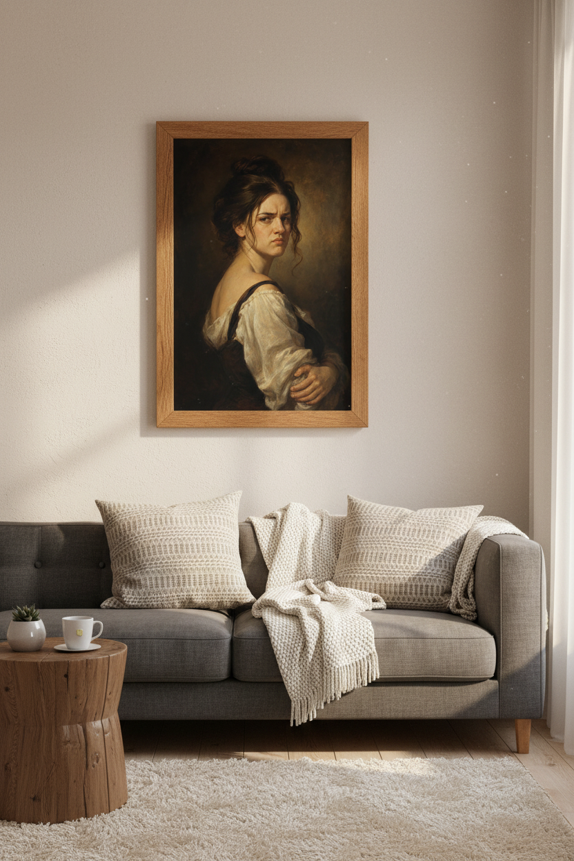 Moody Woman Portrait | Renaissance Oil Style, Dark Academia Wall Art Poster