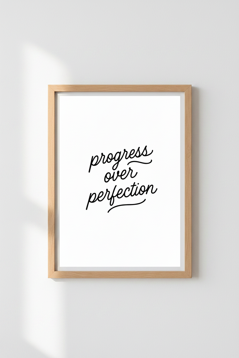 Progress Over Perfection Quote Print | Office Wall Art, Minimalist Typographic Poster