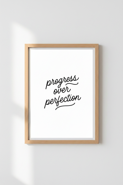 Progress Over Perfection Quote Print | Office Wall Art, Minimalist Typographic Poster