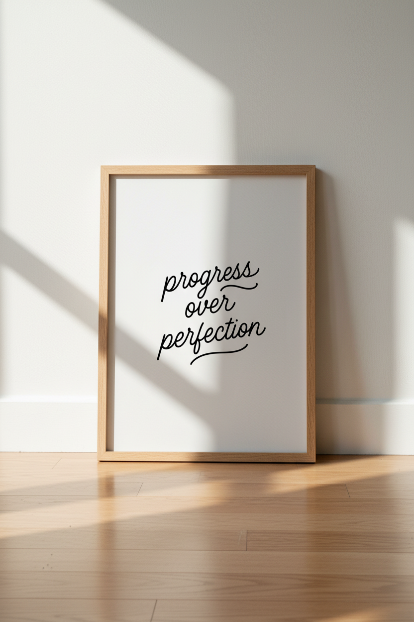 Progress Over Perfection Quote Print | Office Wall Art, Minimalist Typographic Poster