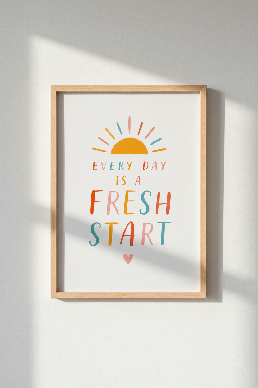 Every Day Is A Fresh Start Art Print | Colorful Sun Nursery Decor | Boho Poster