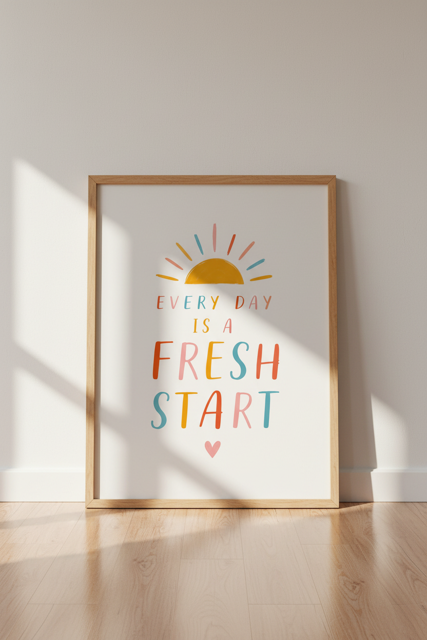 Every Day Is A Fresh Start Art Print | Colorful Sun Nursery Decor | Boho Poster