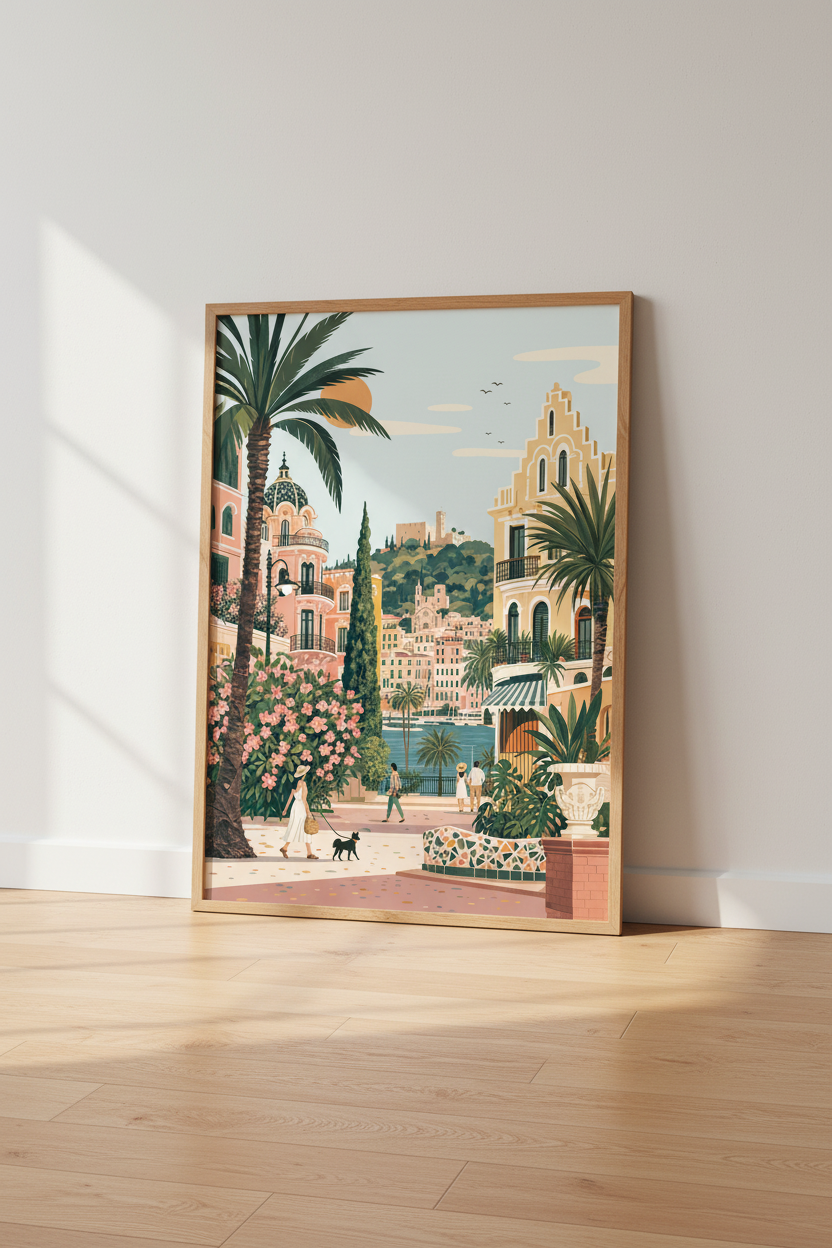Mediterranean Coastal Travel Print | Pastel European Town Wall Art | Summer Escape Poster