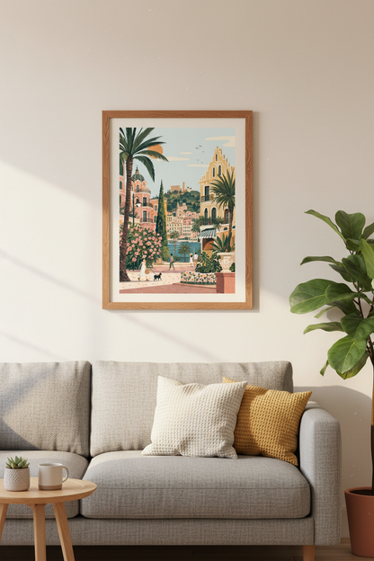 Mediterranean Coastal Travel Print | Pastel European Town Wall Art | Summer Escape Poster
