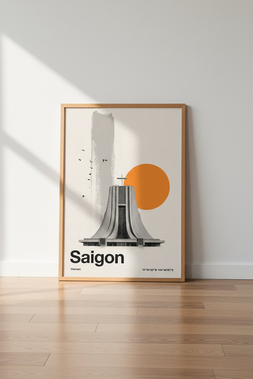 Saigon Vietnam Architecture Wall Art | Modern Minimalist Poster | Office Decor