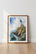 Watercolor Lighthouse Wall Art | Blue Coastal Landscape Print | Nautical Room Decor