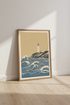Lighthouse Ocean Waves Print | Japanese Woodblock Style, Coastal Bedroom Decor
