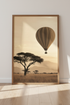Hot Air Balloon Safari Art | Sepia Landscape, Living Room Decor