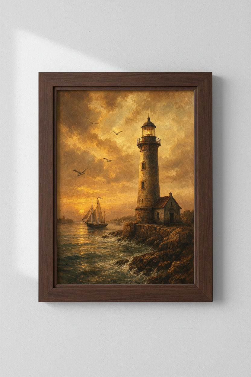 Lighthouse Wall Art | Warm Sepia Tones, Coastal Living Room Decor