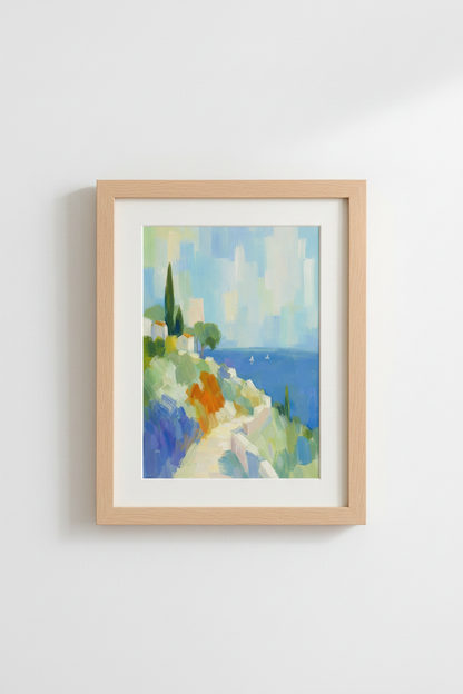 Coastal Abstract Art | Ocean Blues Shade, Living Room Decor | Modern Poster