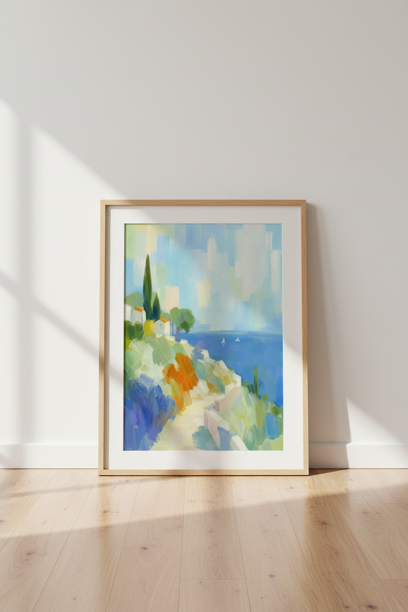 Coastal Abstract Art | Ocean Blues Shade, Living Room Decor | Modern Poster