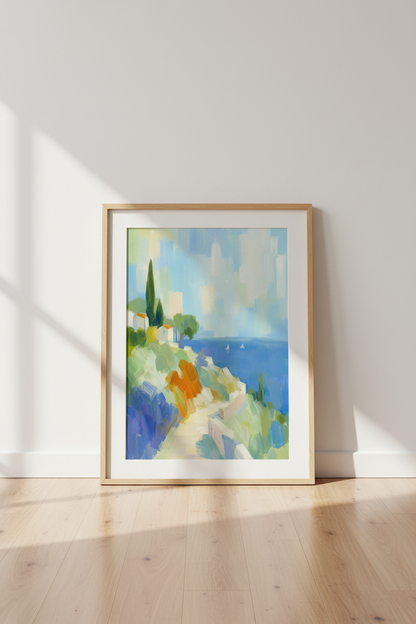 Coastal Abstract Art | Ocean Blues Shade, Living Room Decor | Modern Poster